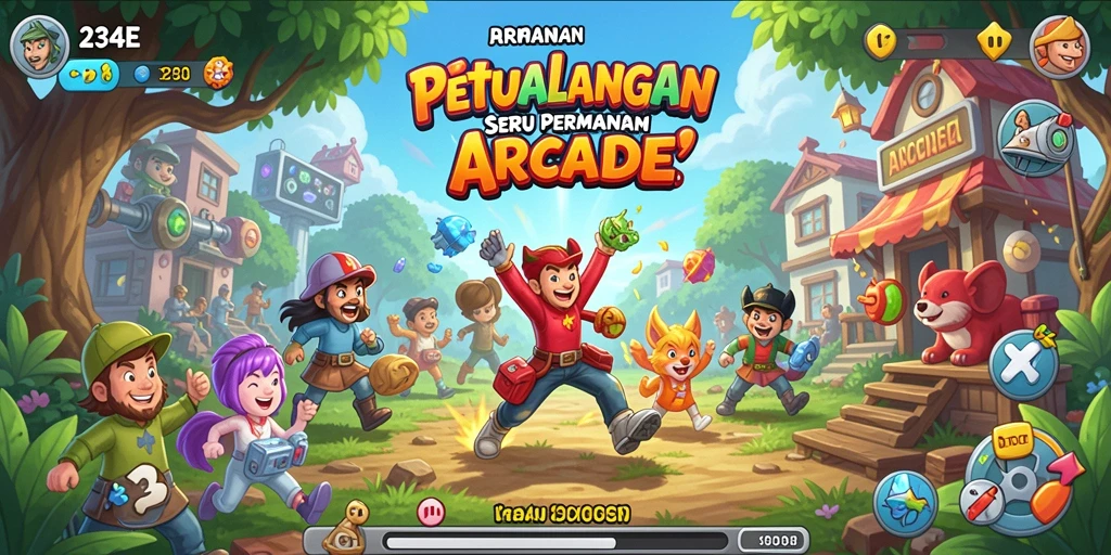 Tampilan antarmuka permainan Arcade yang menarik dan interaktif.